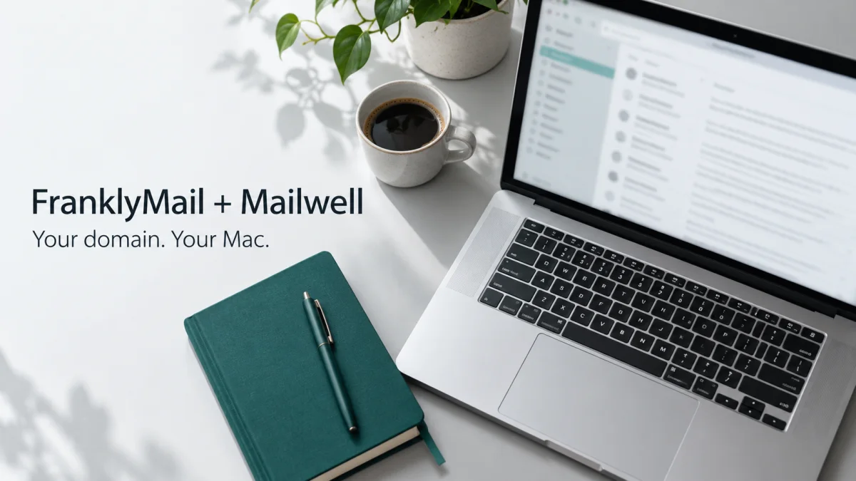 A Mac email workspace in FranklyMail teal and cool gray.